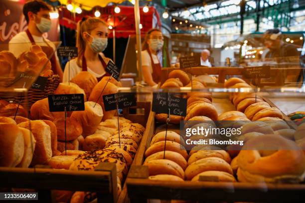 Bagels for sale in Borough Market in London, U.K., on Thursday, June 17, 2021. U.K. Chancellor of the Exchequer Rishi Sunak said rising prices are...