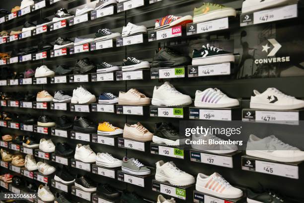 Women's sneakers on display at a Lillywhite's store in London, U.K., on Thursday, June 17, 2021. U.K. Chancellor of the Exchequer Rishi Sunak said...