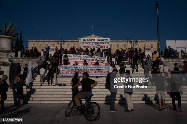 Thousands participated at the demonstration against labor reforms in Athens, Greece, on June 16, 2021. Thousands of Athenians gathered outside the...