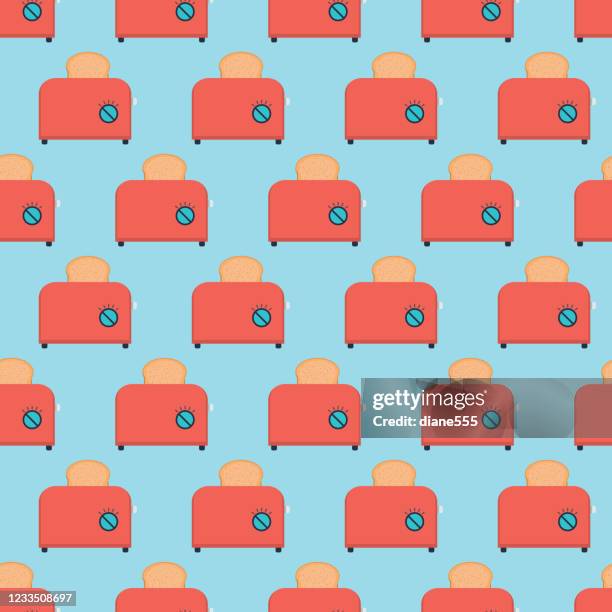 red toasters seamless pattern - kitchen tile background stock illustrations