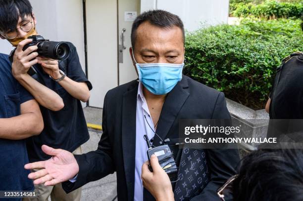 Defendant Ng Wai Nam , one of eight men accused of attacking pro-democracy protesters in Yuen Long in 2019, arrives outside the District Court in...