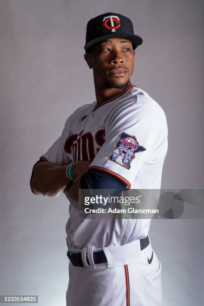Keon Broxton of the Minnesota Twins poses during Photo Day at CenturyLink Sports Complex on Friday, February 26, 2021 in Fort Myers, Florida.