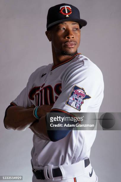 Keon Broxton of the Minnesota Twins poses during Photo Day at CenturyLink Sports Complex on Friday, February 26, 2021 in Fort Myers, Florida.