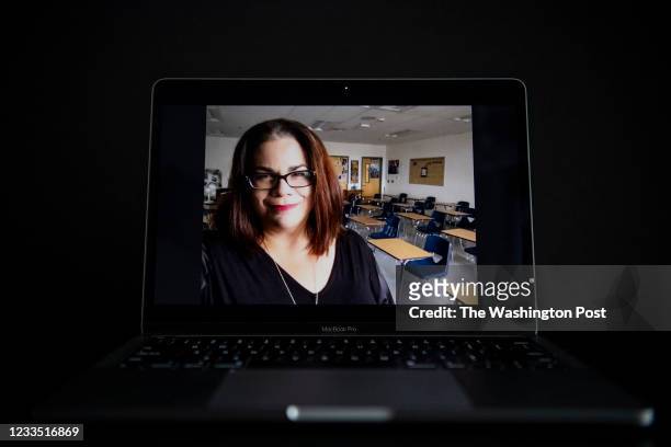 Laura Estes-Swilley, a teacher at Durant High School teaching both remotely and from the classroom, poses for a portrait in her classroom in Plant...