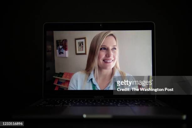 Amanda Lheritier, an early education teacher at Tuckahoe Montessori School who is teaching in the classroom, poses for a portrait in her classroom in...