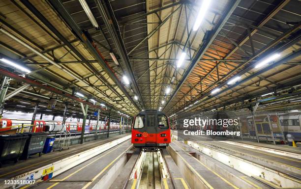 Train used on the Northern Line of the London Underground network, at the Morden Traincare Centre, operated by Alstom SA, in London, U.K., on...
