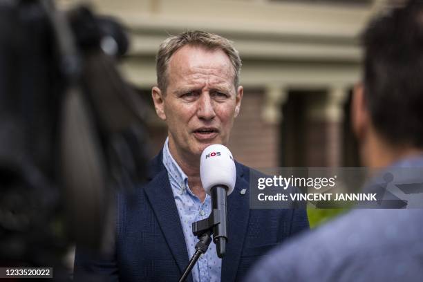 Vincent Wevers speaks to the press at the outside the courthouse n after the ruling on the summary proceedings of the gymnastics coach against the...