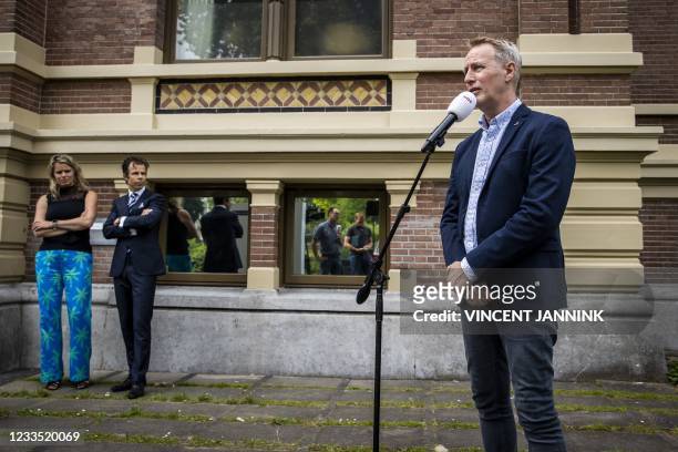 Vincent Wevers speaks to the press at the outside the courthouse n after the ruling on the summary proceedings of the gymnastics coach against the...