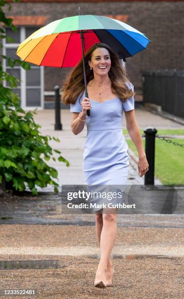 Catherine, Duchess of Cambridge arrives at a reception to meet parents of users of a Centre for Early Childhood in the grounds of Kensington Palace...