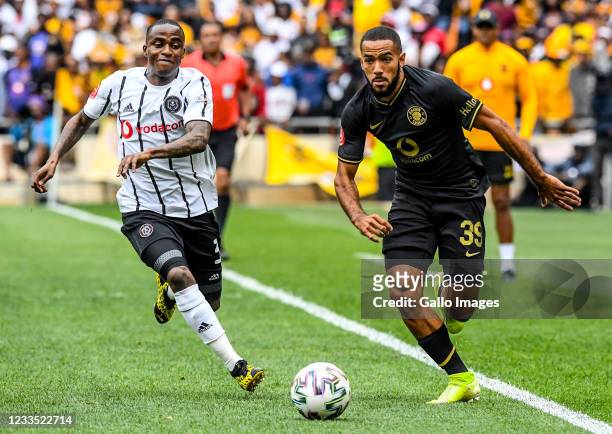 Reeve Frosler of Kaizer Chiefs and Thembinkosi Lorch of Orlando Pirates during the Absa Premiership match between Orlando Pirates and Kaizer Chiefs...