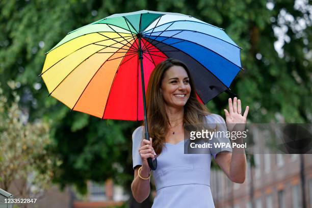 Catherine, Duchess of Cambridge arrives at a reception to meet parents of users of a Centre for Early Childhood in the grounds of Kensington Palace...