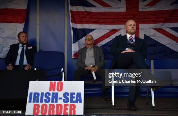 Loyalist spokesperson Jamie Bryson attends an anti-Northern Ireland Protocol protest rally on June 18, 2021 in Newtownards, Northern Ireland. The...