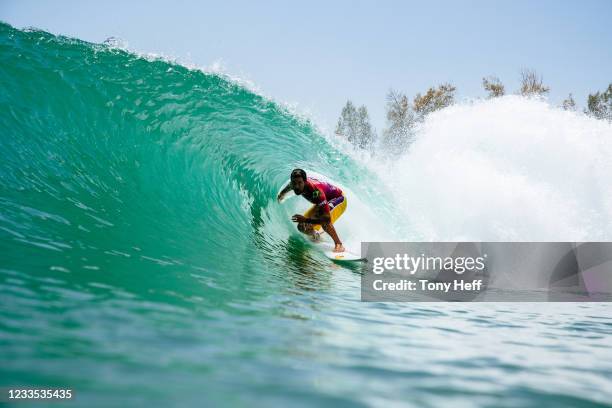 Champion Adriano De Souza of Brazil surfing in Heat 3 of the Qualifying Round of the Surf Ranch Pro presented by Adobe on JUNE 18, 2021 in Lemoore,...