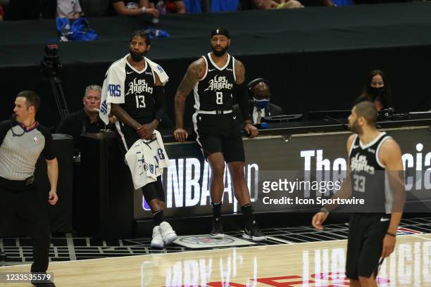 Clippers guard Paul George and LA Clippers forward Marcus Morris Sr. During game 6 of the second round of the Western Conference Playoffs between the...