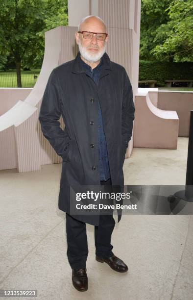Brian Eno attends "Brian Eno: In A Garden", featuring his sound commission "Back To Earth" in the 2021 Serpentine Pavilion at The Serpentine Gallery...