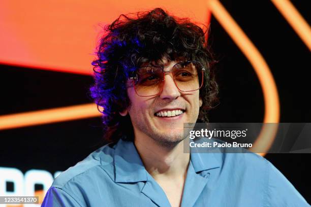 The Italian singer Ermal Meta attends an interview during 'Casa Azzurri' at pratibus district on June 19, 2021 in Rome, Italy.