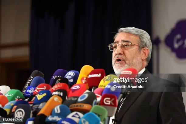 Iranian Interior Minister Abdolreza Rahmani Fazli holds a press conference on the election results after the presidential election in Tehran, Iran on...