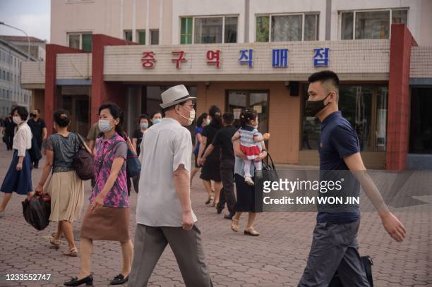 Pyongyang walk to work during rush hour in Pyongyang on June 19, 2021.