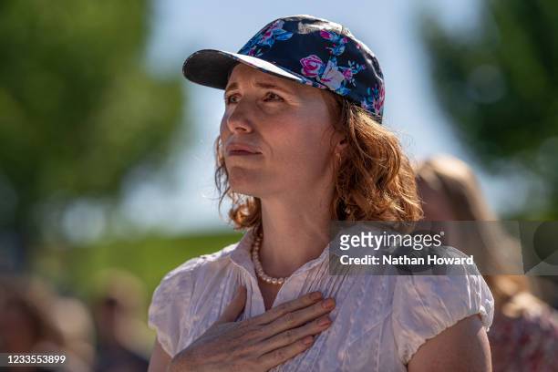 Supporter listens as Ammon Bundy speaks during a campaign event on June 19, 2021 in Boise, Idaho. Bundy, best known for his 41-day armed occupation...