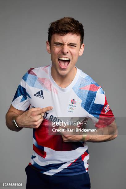 Portrait of Tom Daley, a member of the Great Britain Olympic Diving team, during the Tokyo 2020 Team GB Kitting Out at NEC Arena on June 14, 2021 in...