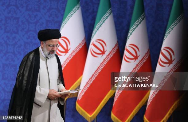 Iran's President-elect Ebrahim Raisi is pictured during his first press conference in the Islamic republic's capital Tehran, on June 21, 2021. -...