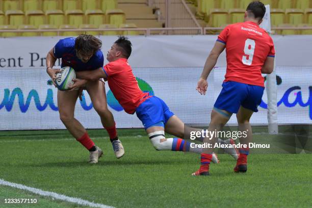 Pierre MIGNOT of France scores one try and Valentina ALVAREZ of Colombia during the HSBC Wolrd Rugby Sevens Series - Tokyo Olympics draft tournament...