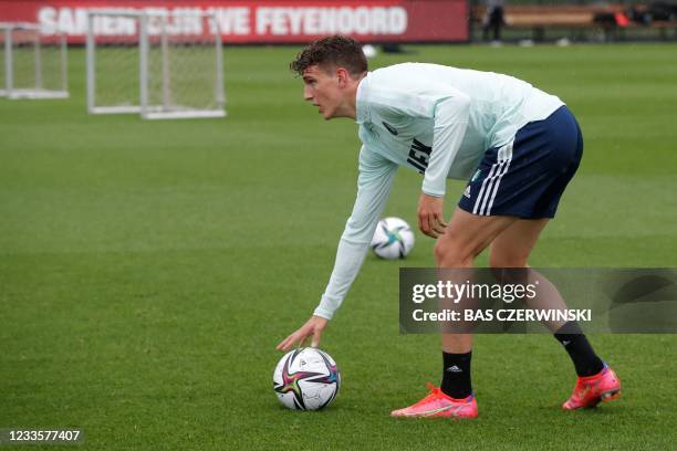 Feyenoord Zambian-Dutch midfielder Guus Til attends a training session at the Varkenoord training complex next to the De Kuip stadium on June 21 the...