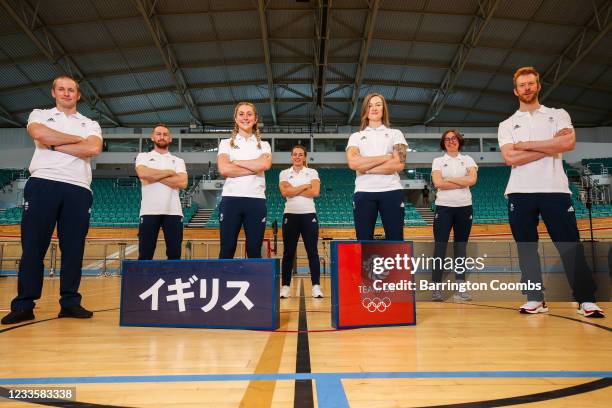 Members of Great Britain cycling team including from left to right Jason Kenny, Declan Brooks, Laura Kenny, Katy Marchant, Charlotte Worthington,...