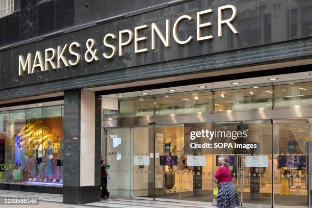 Marks & Spencer logo is seen at one of their stores on Oxford Street in London.