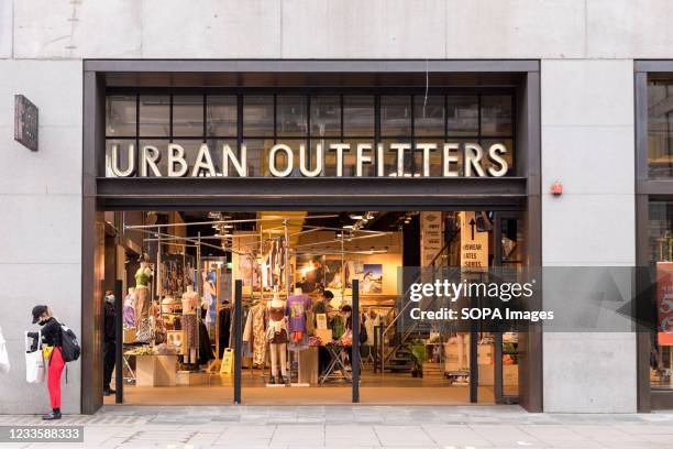 Urban Outfitters logo is seen at one of their stores on Oxford Street in London.