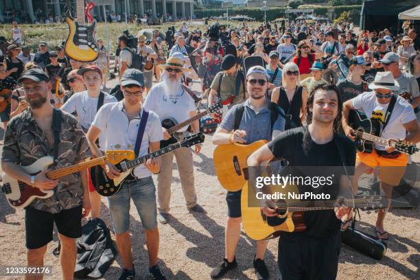 Mass gathering of guitarists in Wroclaw, Poland, on June 19, 2021. Thousands of guitarists played together. This time, the 18th edition of the Guitar...