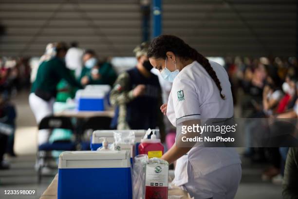 At Palacio de los Deportes of the Iztacalco borough, the vaccination against COVID-19 began for the population between 40 and 49 years old. Attendees...