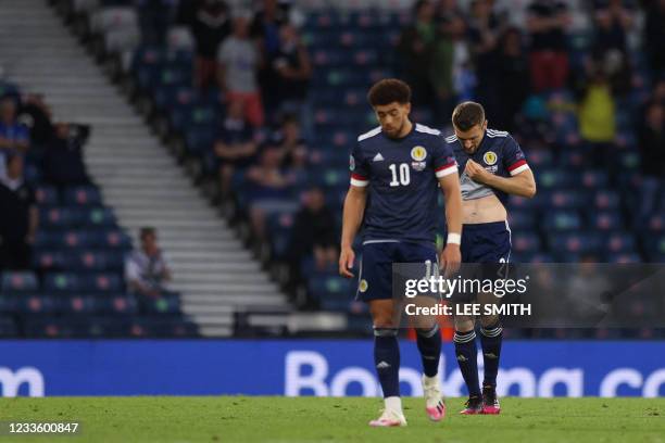 Scotland's defender Stephen O'Donnell react during the UEFA EURO 2020 Group D football match between Croatia and Scotland at Hampden Park in Glasgow...