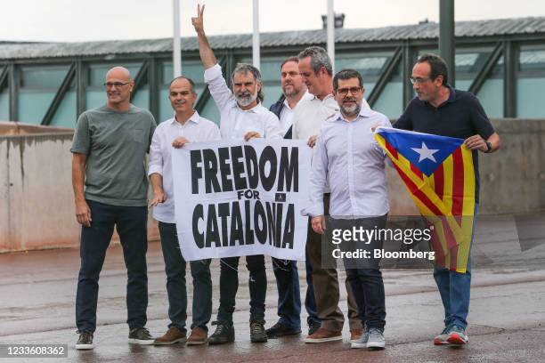 Jailed secessionists Raul Romeva, Jordi Turull, Jordi Cuixart, Oriol Junqueras, leader of Esquerra Republicana de Catalunya , Joaquim Forn, Jordi...