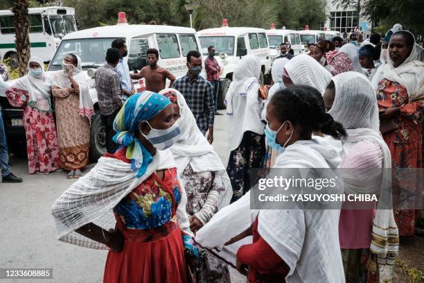 Relatives of Togoga residents, a village about 20km west of Mekele, where an alleged airstrike hit a market leaving an unknown number of casualties,...