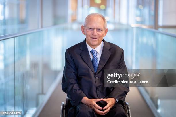 Wolfgang Schäuble , President of the Bundestag, looks into the photographer's camera after an interview with a journalist of the German Press Agency...