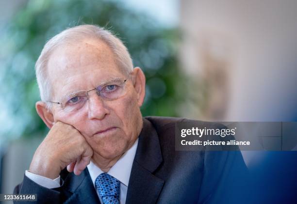 Wolfgang Schäuble , President of the Bundestag, speaks in an interview with a journalist of the Deutsche Presse-Agentur in his office at the...