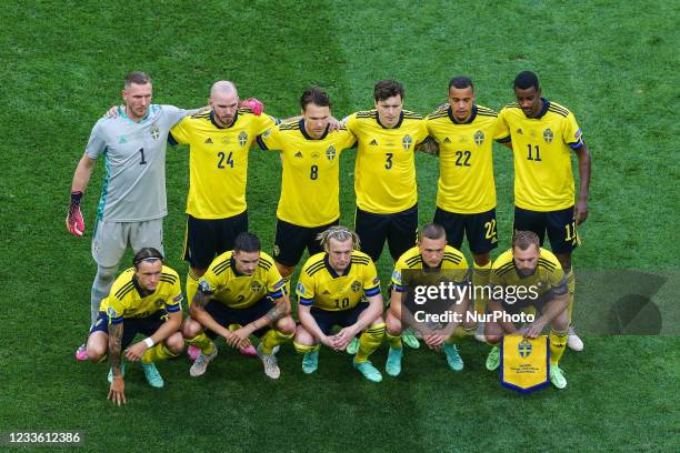 Swedish national team , line up during the UEFA EURO 2020 Group E football match between Sweden and Poland at Saint Petersburg Stadium in Saint...