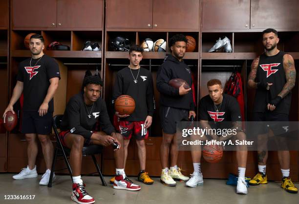 Portrait of FaZe Clan gamers Nicholas Nickmercs Kolcheff, Sierra Canyon School Bronny James, Brian Rug Awadis, Arizona Cardinals QB Kyler Murray,...