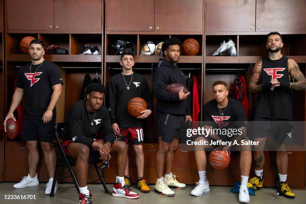 Portrait of FaZe Clan gamers Nicholas Nickmercs Kolcheff, Sierra Canyon School Bronny James, Brian Rug Awadis, Arizona Cardinals QB Kyler Murray,...