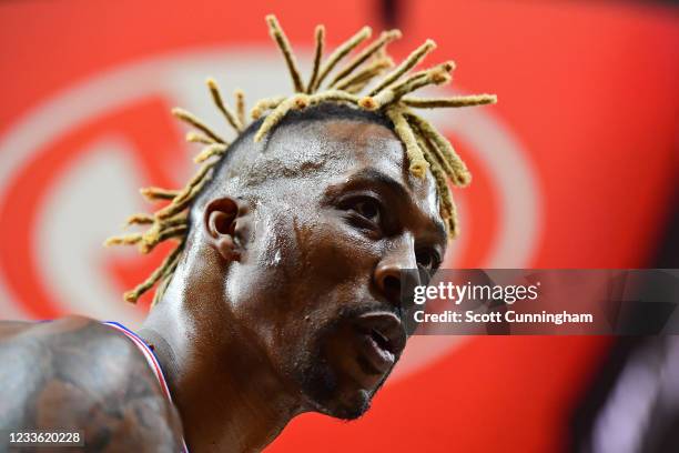 Dwight Howard of the Philadelphia 76ers looks on during the game against the Atlanta Hawks during Round 2, Game 6 of the Eastern Conference Playoffs...