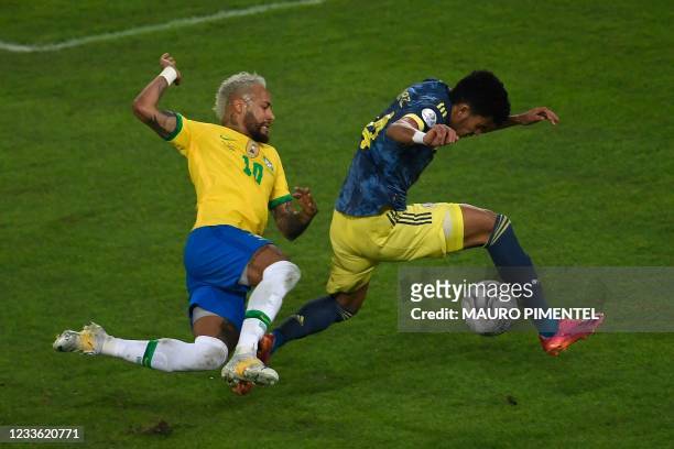 Colombia's Luis Diaz and Brazil's Neymar vie for the ball during the Conmebol Copa America 2021 football tournament group phase match at the Nilton...