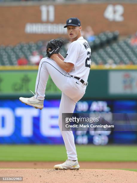 Matt Manning of the Detroit Tigers pitches during the game against the St. Louis Cardinals at Comerica Park on June 23, 2021 in Detroit, Michigan....