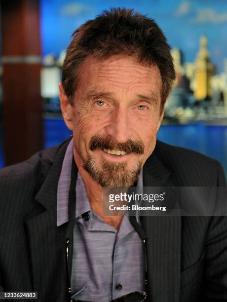 John McAfee, founder of McAfee Associates Inc., following a Bloomberg Television interview in Miami, Florida, U.S., on Friday, Dec. 14, 2012. McAfee,...