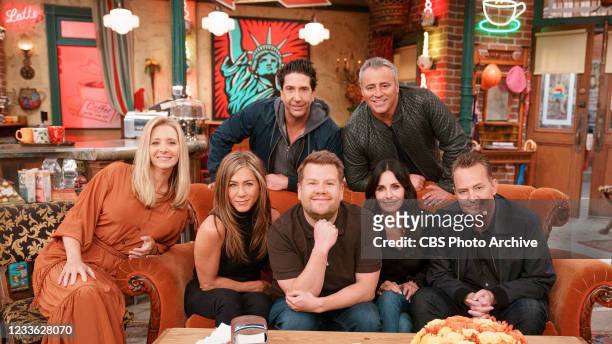 Lisa Kudrow, Jennifer Aniston, Courtney Cox, David Schwimmer, Matt LeBlanc, and Matthew Perry join James Corden for a Friends Reunion Special during...