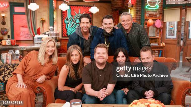 Lisa Kudrow, Jennifer Aniston, Courtney Cox, David Schwimmer, Matt LeBlanc, and Matthew Perry join James Corden for a Friends Reunion Special during...