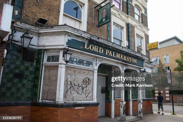 The derelict Lord Palmerston public house on the corner of Staines Road and Hibernia Road is pictured on 11th June 2021 in Hounslow, United Kingdom....