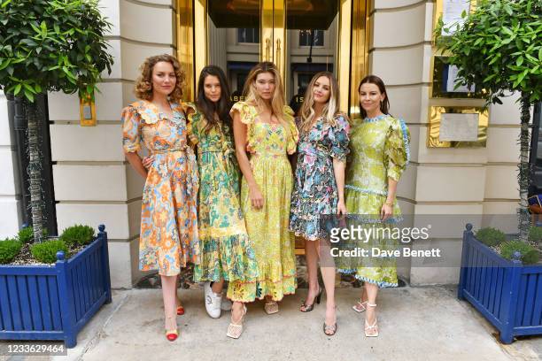 Martha Sitwell, Sarah Ann Macklin, Lily Jean Bridger, Niomi Smart and Juliet Angus attend Celia B's "In Bloom" SS21 collection launch at Isabel on...