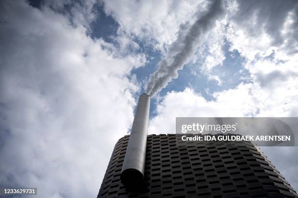 Detail of the pilot carbon dioxide capture plant is pictured at Amager Bakke waste incinerator in Copenhagen on June 24, 2021. - The goal is to be...