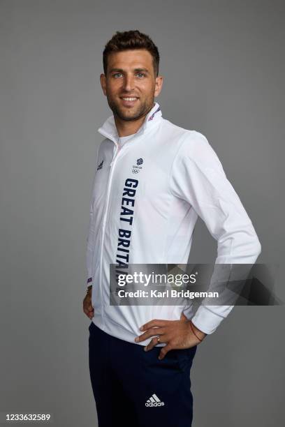 Portrait of George Pinner, a member of the Great Britain Olympic Hockey team, during the Tokyo 2020 Team GB Kitting Out at NEC Arena on June 20, 2021...
